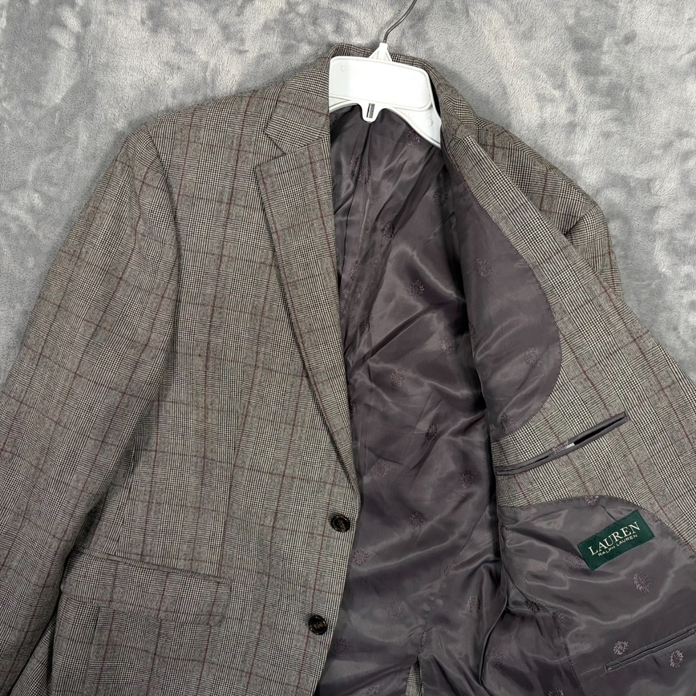 Lauren Ralph Lauren Glen Plaid Suit Jacket Blazer Mens 38S Short Gray Wool